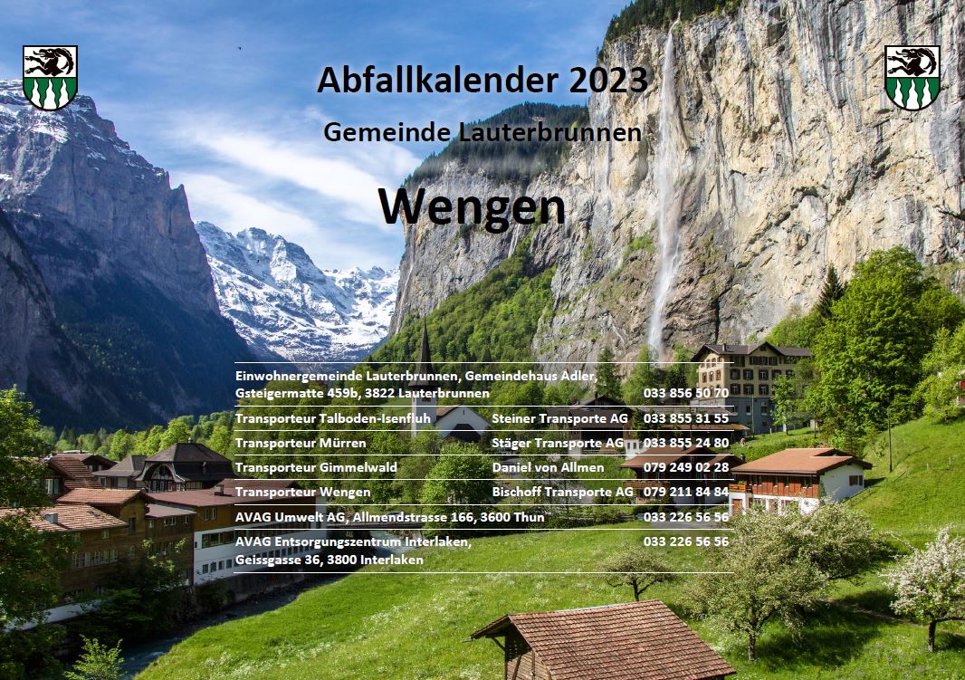 Abfallkalender - Auszug "Wengen"