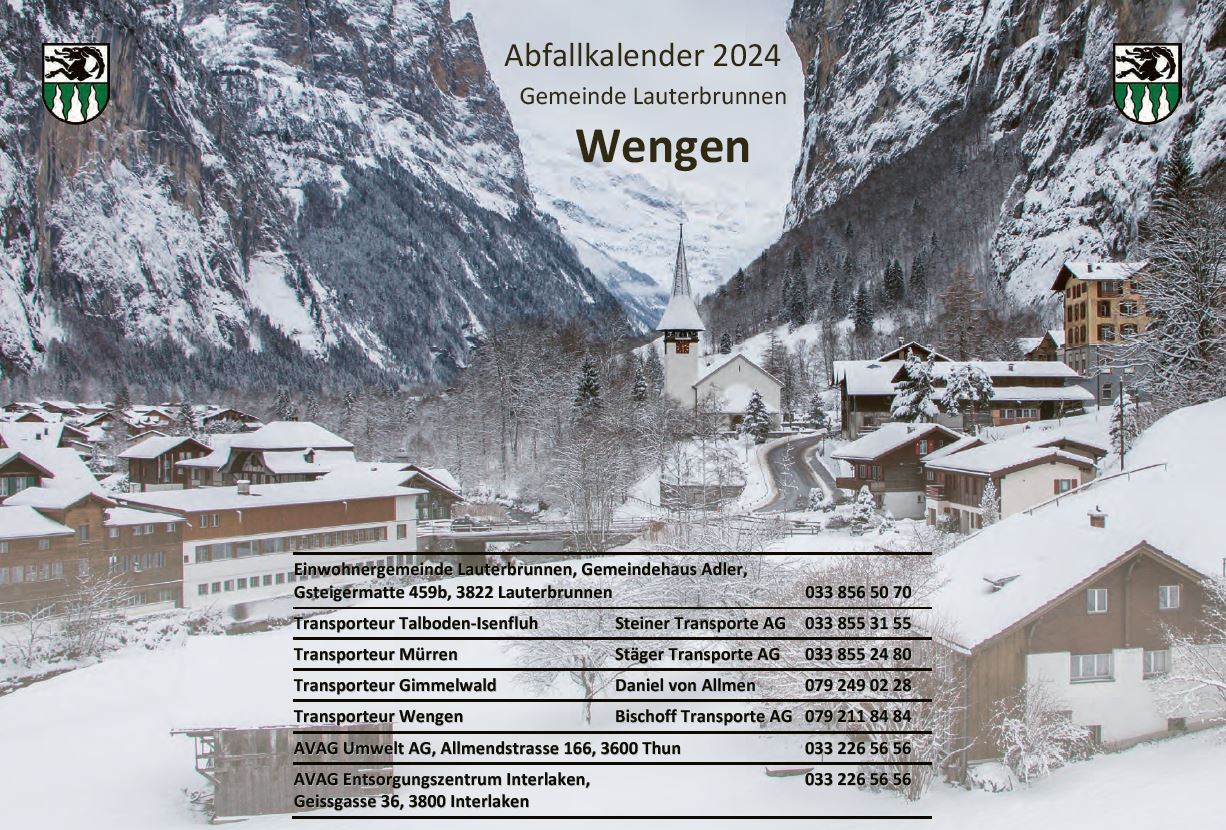Abfallkalender - Auszug "Wengen"